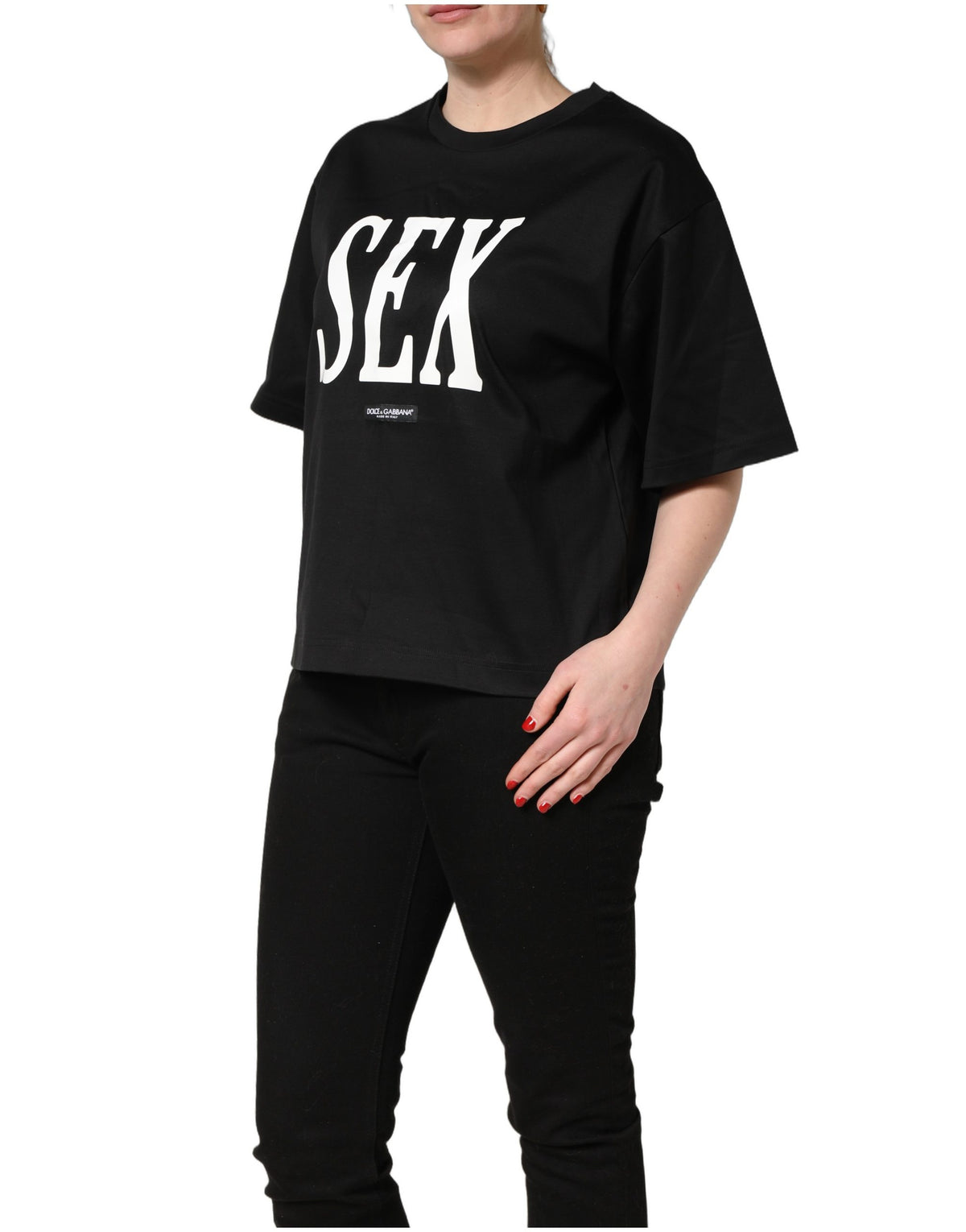 Dolce & Gabbana Women's Short-Sleeve Crew Neck Cotton T-Shirt - Black Print