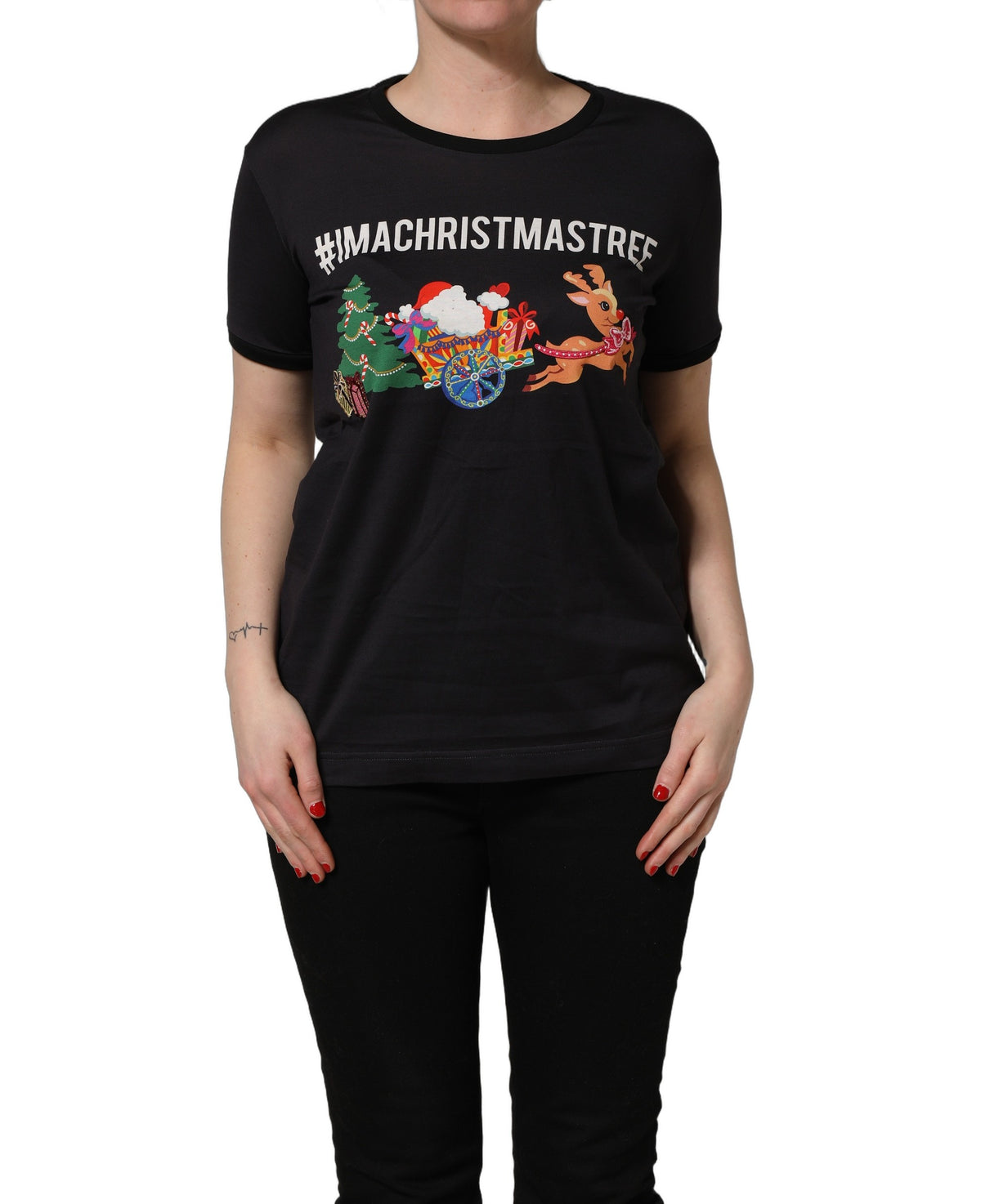 Dolce & Gabbana Women's Short-Sleeve Round Neck Cotton T-Shirt - Black Print