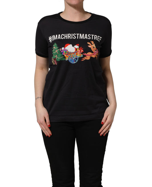 Dolce & Gabbana Women's Short-Sleeve Round Neck Cotton T-Shirt - Black Print