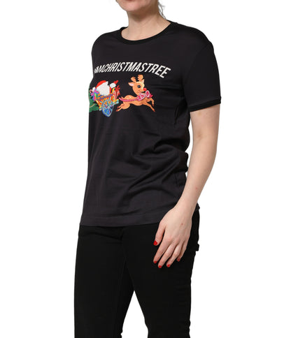 Dolce & Gabbana Women's Short-Sleeve Round Neck Cotton T-Shirt - Black Print