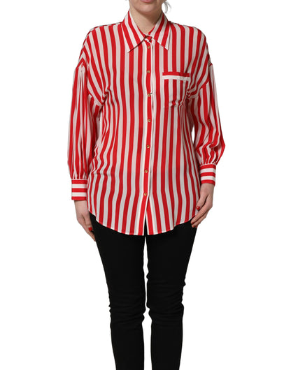Dolce & Gabbana Women's Silk Sweater - Red White Patterned Striped