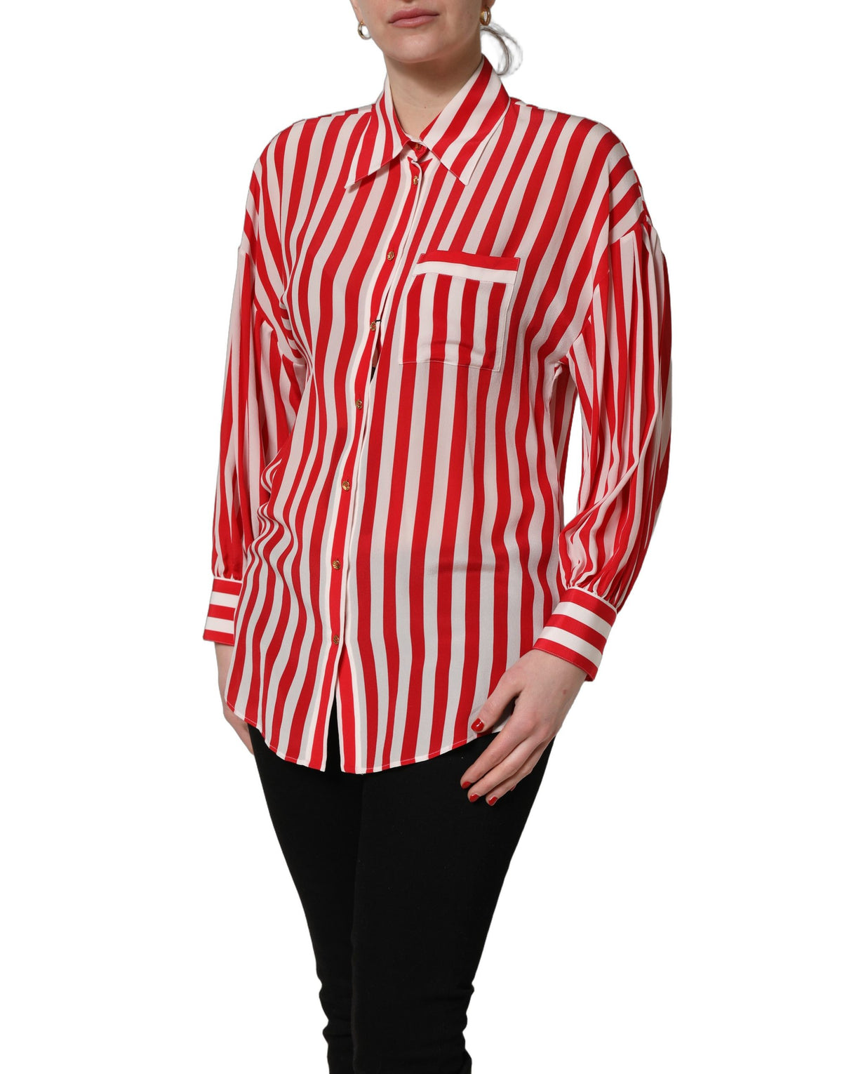 Dolce & Gabbana Women's Silk Sweater - Red White Patterned Striped