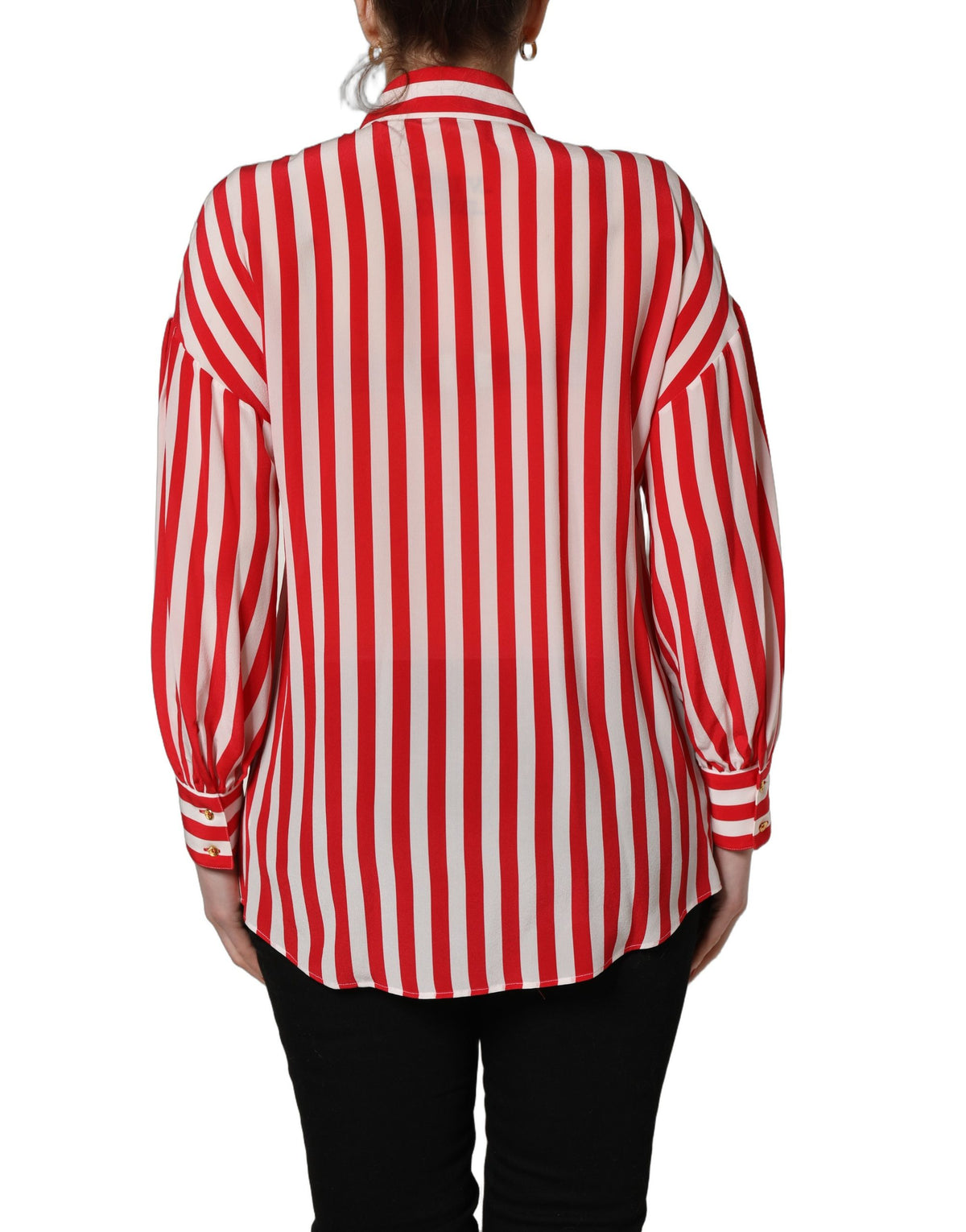 Dolce & Gabbana Women's Silk Sweater - Red White Patterned Striped