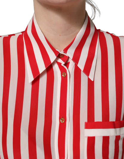 Dolce & Gabbana Women's Silk Sweater - Red White Patterned Striped