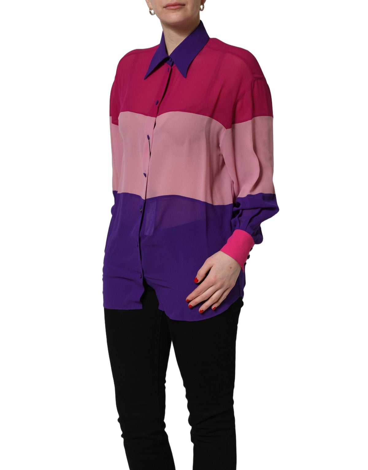 Dolce & Gabbana Women's Long-Sleeve Silk Blouse - Multicolor Patchwork