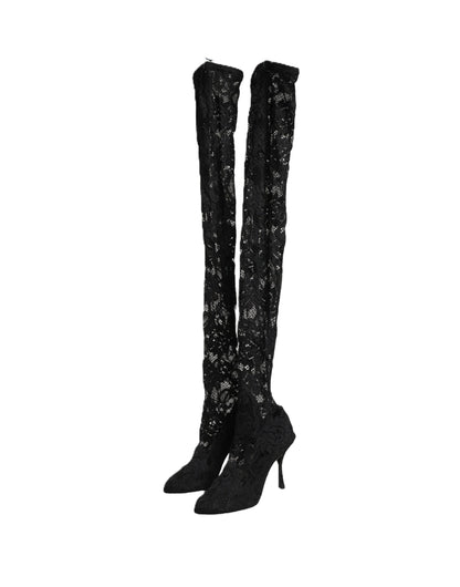Dolce & Gabbana Women's Polyamide Leather & Viscose High-Heel Over-The-Knee Boots - Black