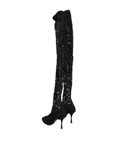 Dolce & Gabbana Women's Polyamide Leather & Viscose High-Heel Over-The-Knee Boots - Black