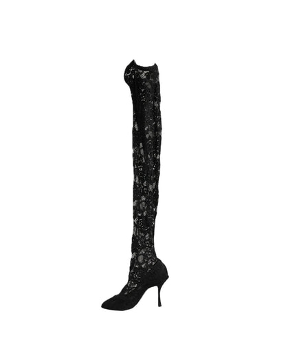 Dolce & Gabbana Women's Polyamide Leather & Viscose High-Heel Over-The-Knee Boots - Black
