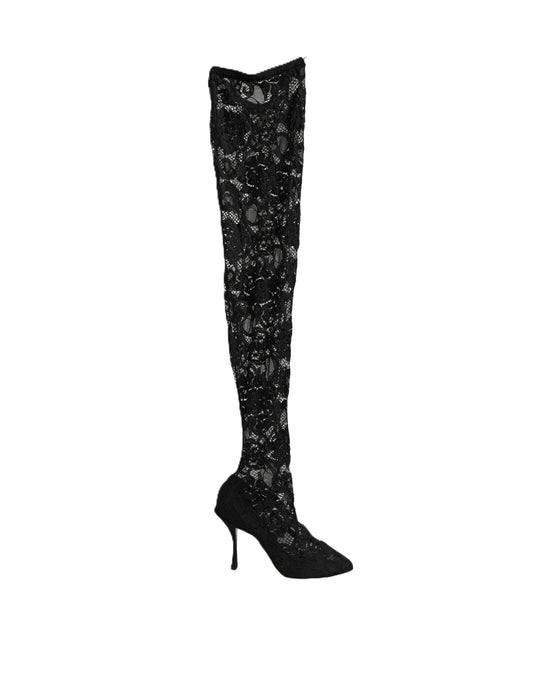 Dolce & Gabbana Women's Polyamide Leather & Viscose High-Heel Over-The-Knee Boots - Black