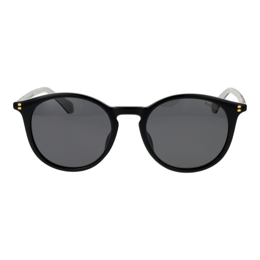 Sunglasses by Polaroid for men in polycarbonate & metal and black presents a sumptuous silhouette, featuring black coloured frame and full-rim panto frame design with polarized category-3-dark-tint lens for a sumptuous look.