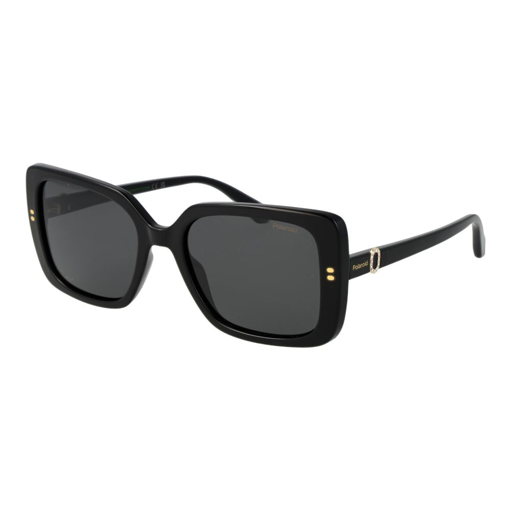 This Sunglasses by Polaroid for women in polycarbonate black presents a sumptuous silhouette, showcasing a sumptuous rectangle full-rim frame design in black coloured frame and high-performance polarized category-3-dark-tint lens.