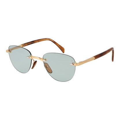 Sunglasses by David Beckham for men in gold showcases a ethereal silhouette, featuring gold coloured frame rimless panto frame design with non-polarized lens for a ethereal finish.