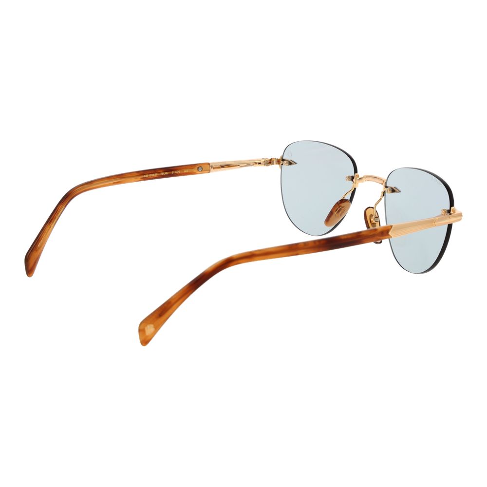 Sunglasses by David Beckham for men in gold features a sumptuous silhouette, showcasing a sumptuous rimless panto frame design in gold coloured frame with high-performance non-polarized lens.