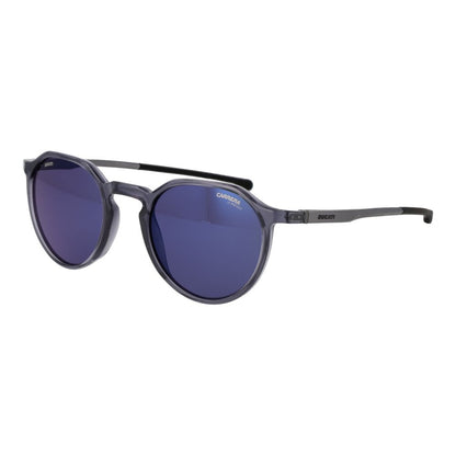 Sunglasses by Carrera Ducati for men in gray showcases a ethereal silhouette, featuring gray coloured frame full-rim round frame design with mirrored category-3-dark-tint lens for a ethereal finish.