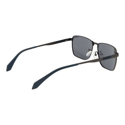 Sunglasses by Polaroid for men in metal and gray featuring an opulent rectangle full-rim frame design with a sophisticated gunmetal coloured frame finish and high-performance polarized mirrored category-3-dark-tint lens.