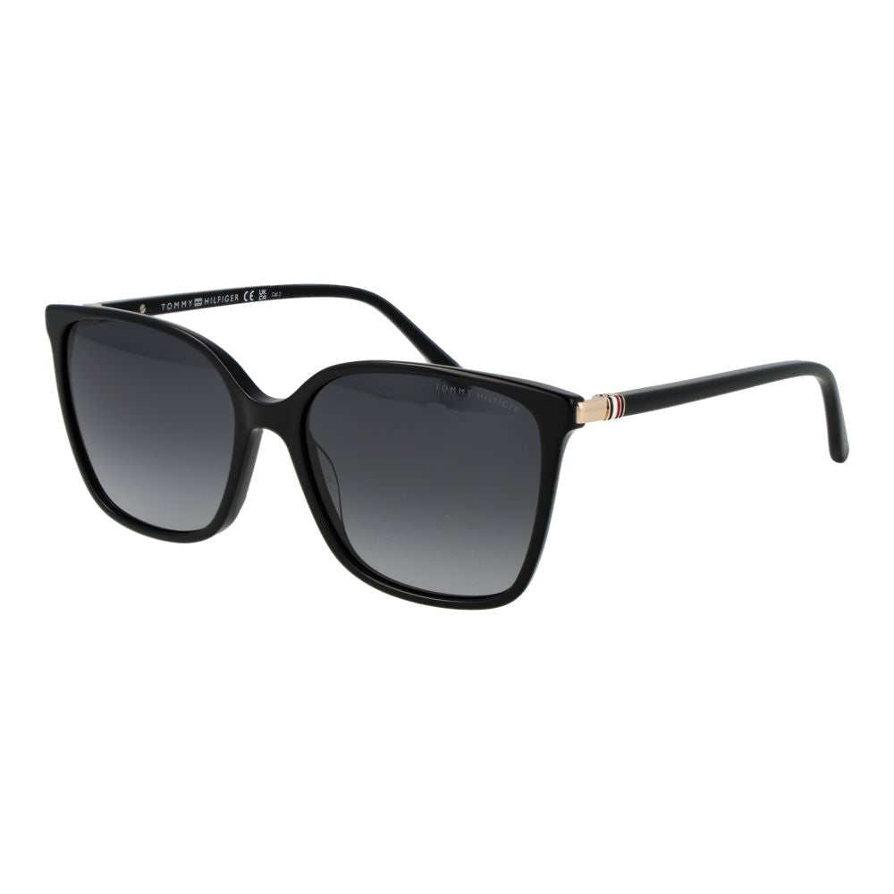 This Sunglasses by Tommy Hilfiger for women in black presents a sumptuous silhouette, showcasing a sumptuous full-rim square frame design in black coloured frame and high-performance gradient category-3-dark-tint lens.
