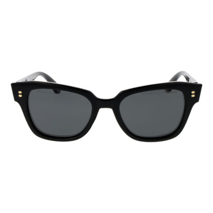 Sunglasses by Polaroid for women in plastic and black featuring an opulent full-rim cat-eye frame design with a sophisticated black coloured frame finish and high-performance polarized category-3-dark-tint lens.