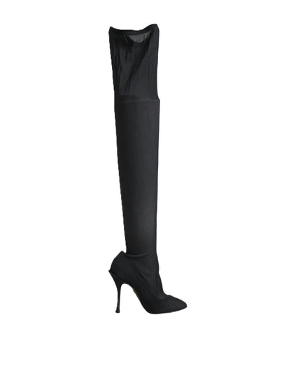 Dolce & Gabbana Black Stretch Socks Knee High Boots Shoes