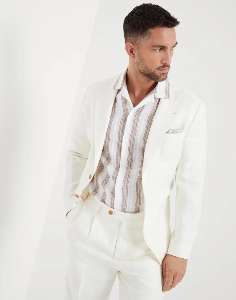 Brunello Cucinelli White Linen Pattern Shirt
