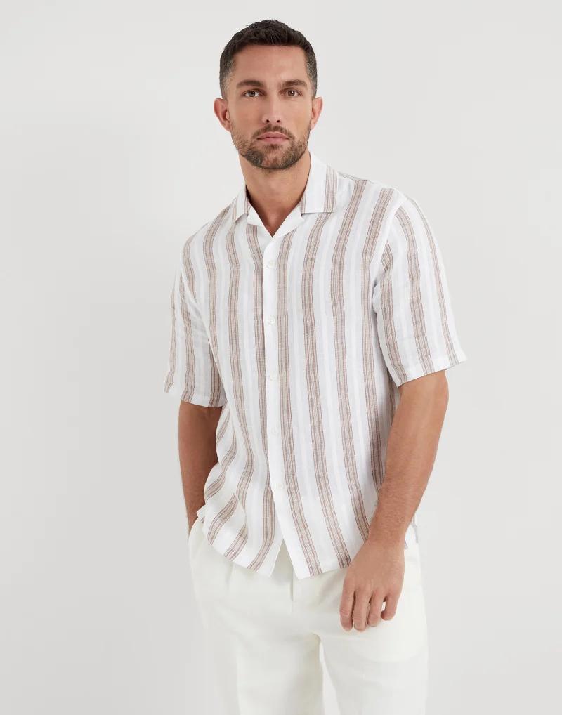 Brunello Cucinelli White Linen Pattern Shirt