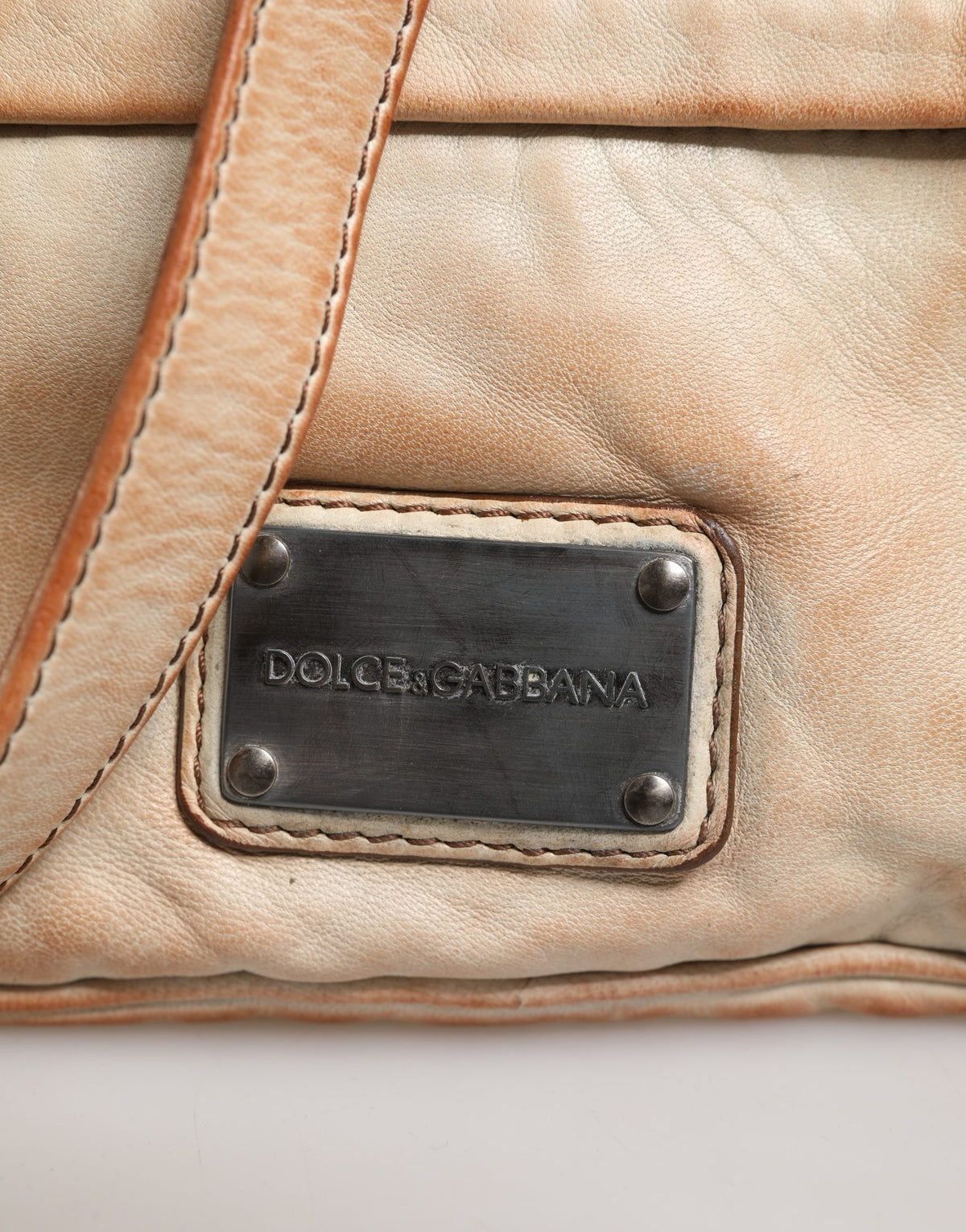 Dolce & Gabbana Aria Leather Velvet 2-in-1 Shoulder Crossbody Clutch Convertible Handbag - Beige
