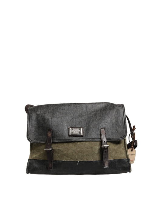 Dolce & Gabbana Leather Metal Shoulder Messenger Clutch Convertible Handbag - Dark Green Military Green