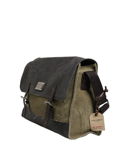 Dolce & Gabbana Leather Metal Shoulder Messenger Clutch Convertible Handbag - Dark Green Military Green