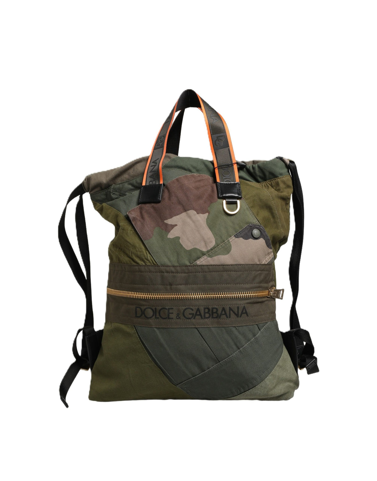 Dolce & Gabbana Calf Leather Viscose Cotton Mini Rucksack Backpack - Military Green Patchwork