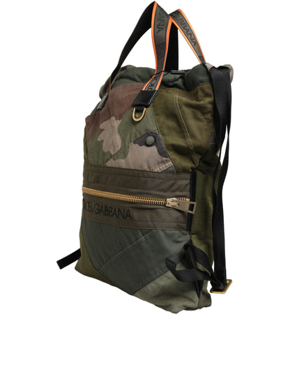 Dolce & Gabbana Calf Leather Viscose Cotton Mini Rucksack Backpack - Military Green Patchwork