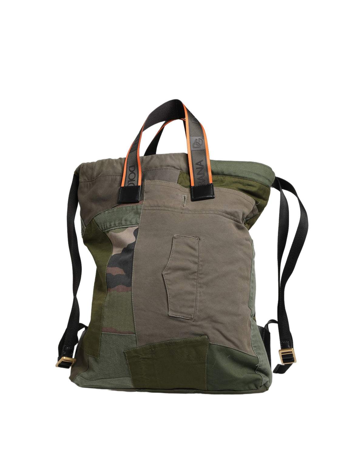 Dolce & Gabbana Calf Leather Viscose Cotton Mini Rucksack Backpack - Military Green Patchwork