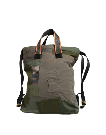 Dolce & Gabbana Calf Leather Viscose Cotton Mini Rucksack Backpack - Military Green Patchwork