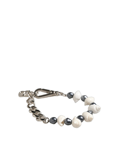 Dolce & Gabbana Women's Chain Beaded Wrap Silver Brass & Pearls Bracelet - Multicolor Silver