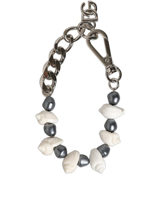 Dolce & Gabbana Women's Chain Beaded Wrap Silver Brass & Pearls Bracelet - Multicolor Silver
