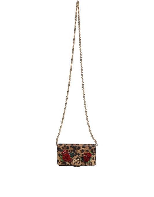 Dolce & Gabbana Calf Leather Crossbody Handbag - Brown Leopard Print Patterned