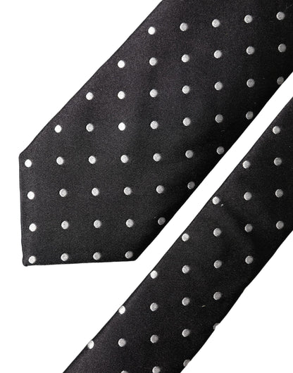 Dolce & Gabbana Black White Polka Dots Silk Adjustable Men Necktie Tie