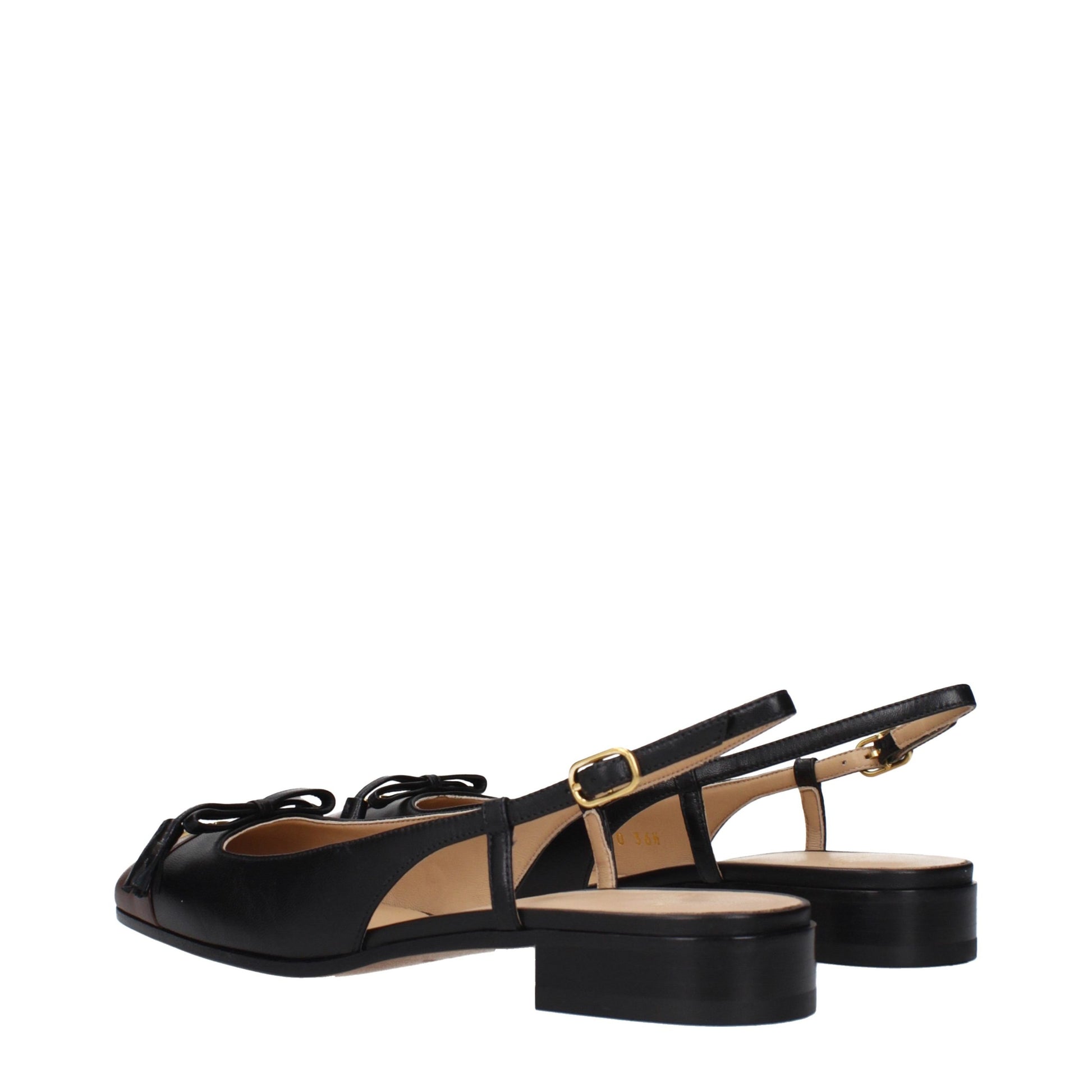Ballet Flat Shoes by Valentino Garavani for women in leather black & gold presents a impeccable silhouette as Women's Leather Ballet Flat Shoes, artfully designed with a and a impeccable round toe style for a refined, upscale finish.