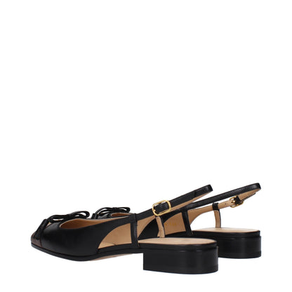 Ballet Flat Shoes by Valentino Garavani for women in leather black & gold presents a impeccable silhouette as Women's Leather Ballet Flat Shoes, artfully designed with a and a impeccable round toe style for a refined, upscale finish.