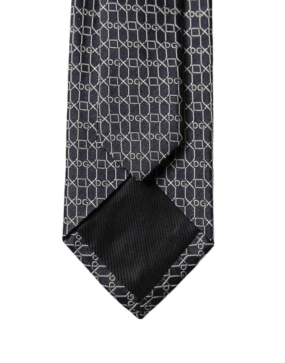 Dolce & Gabbana Black Geometric DG Silk Adjustable Men Tied Necktie Tie