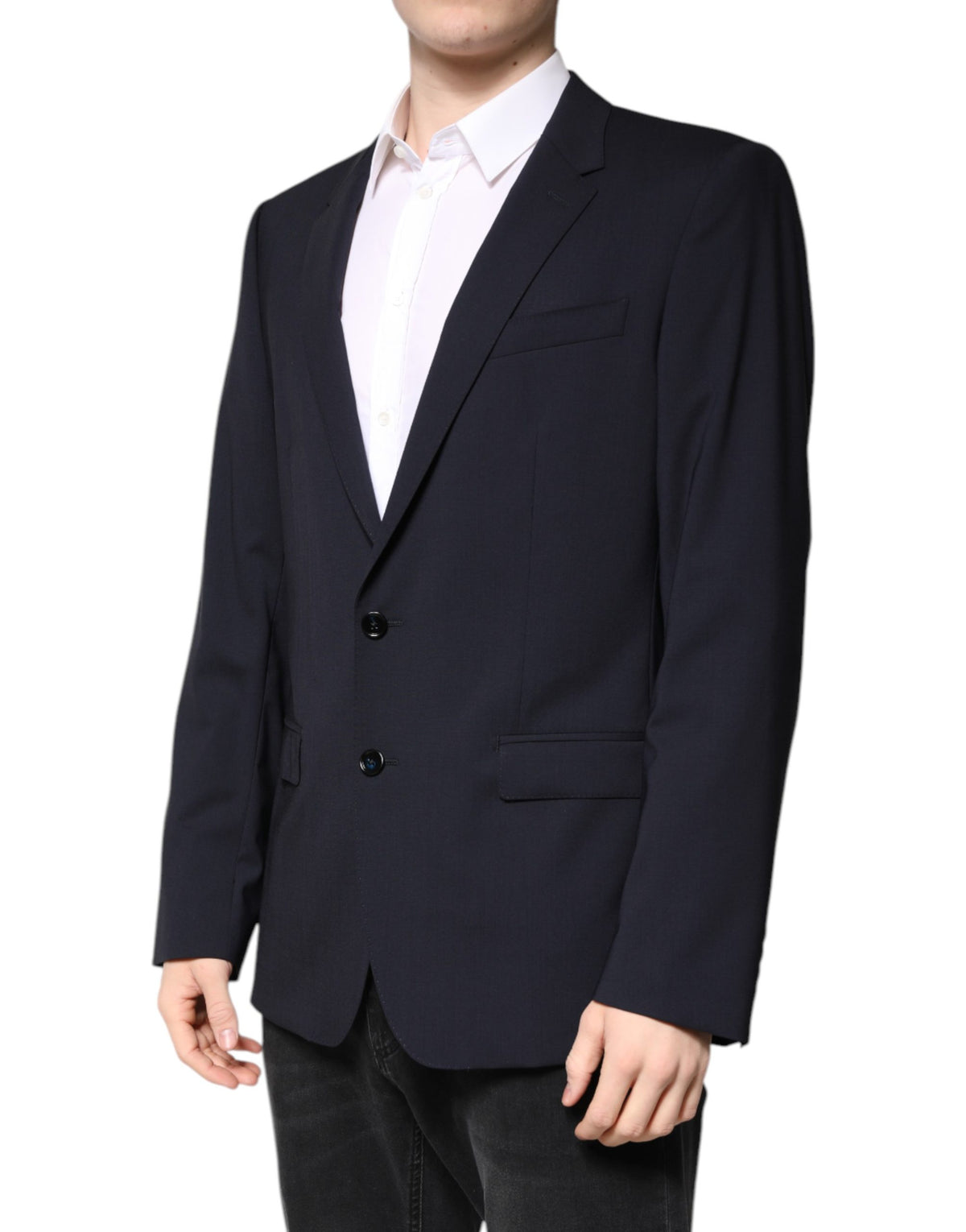 Dolce & Gabbana Men's Single Breasted Virgin Wool Viscose & Cupro Blazer - Dark Blue Navy