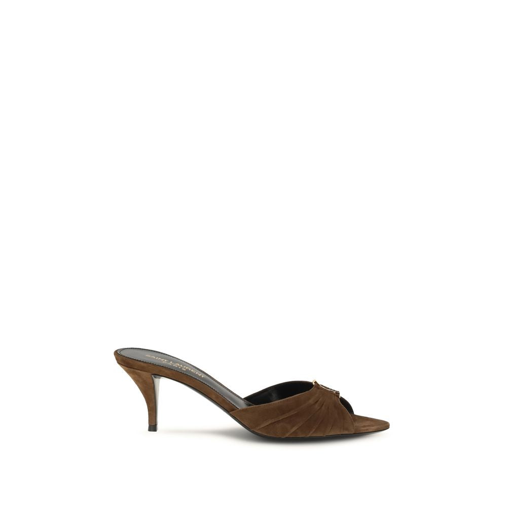Saint Laurent Brown Calf Leather Bos Taurus Stiletto Heel Sandals