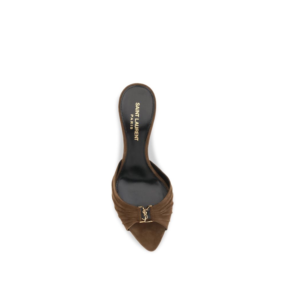 Saint Laurent Brown Calf Leather Bos Taurus Stiletto Heel Sandals
