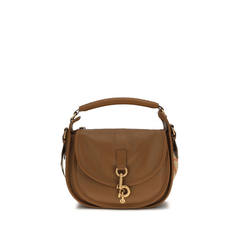 Small 2-in-1 Shoulder & Crossbody Bag by Burberry for women in bos taurus calf leather brown & signature features a stately silhouette, showcasing a secure zipper & clip, ample external-pockets, and stately crossbody-strap, shoulder-strap, handle & adjustable-strap for a stately finish.