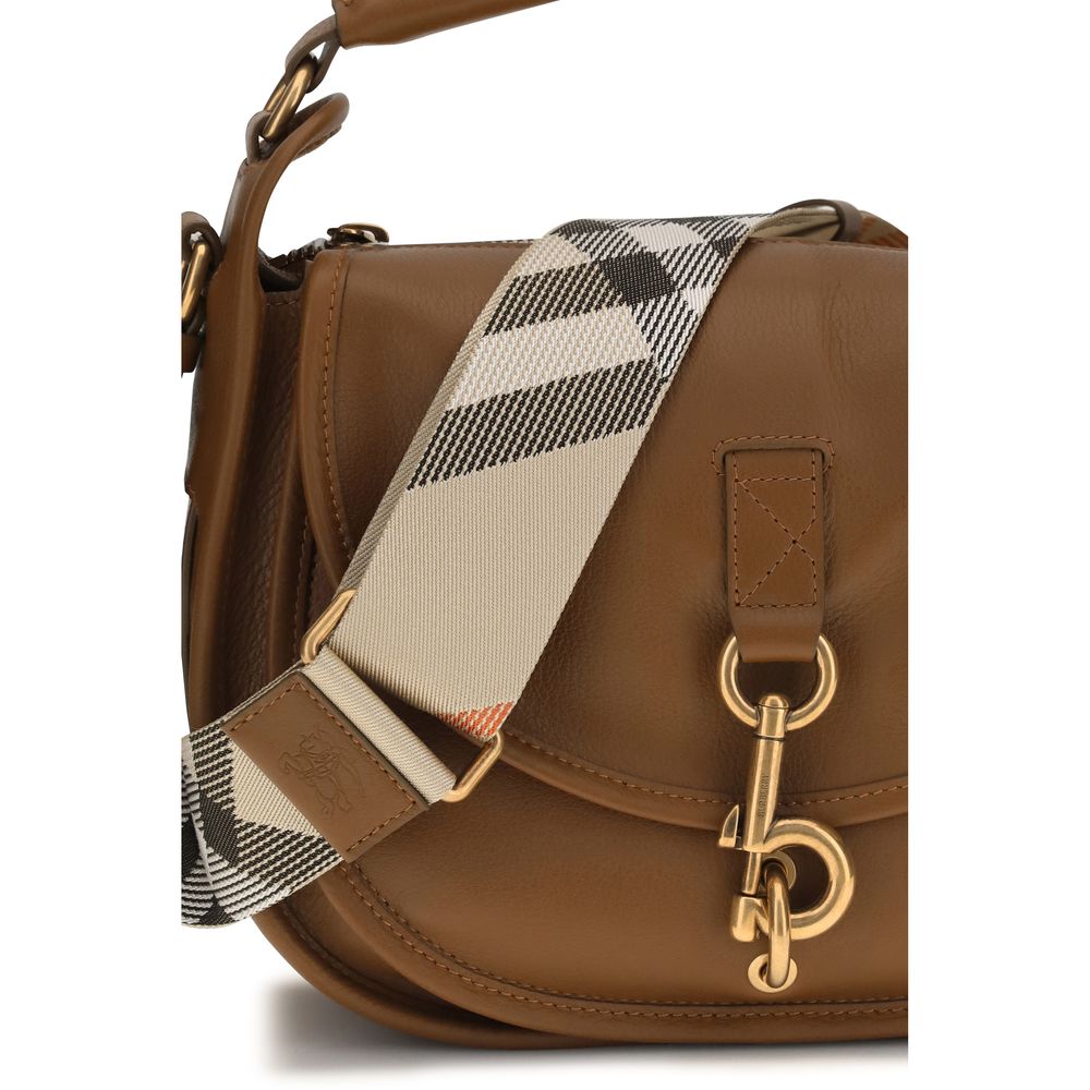 Small 2-in-1 Shoulder & Crossbody Bag by Burberry for women in bos taurus calf leather brown & signature features a statuesque silhouette, showcasing a secure zipper & clip and statuesque external-pockets with versatile crossbody-strap, shoulder-strap, handle & adjustable-strap for a statuesque finish.