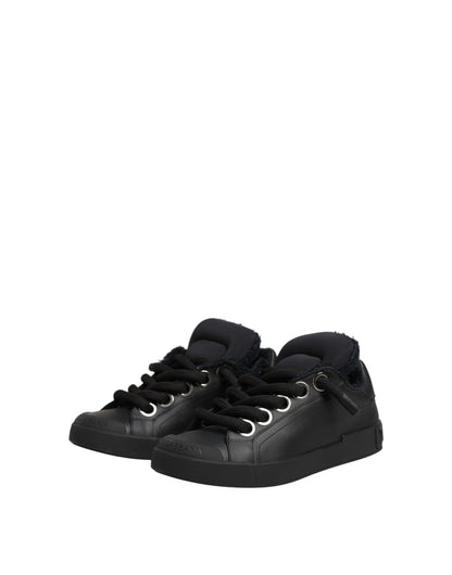 Dolce & Gabbana Women's Low Top Calf Leather Polyester Nylon & Cotton Sneakers - Black Natural