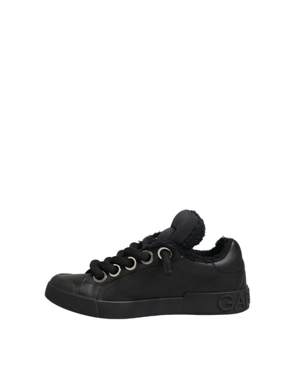 Dolce & Gabbana Women's Low Top Calf Leather Polyester Nylon & Cotton Sneakers - Black Natural
