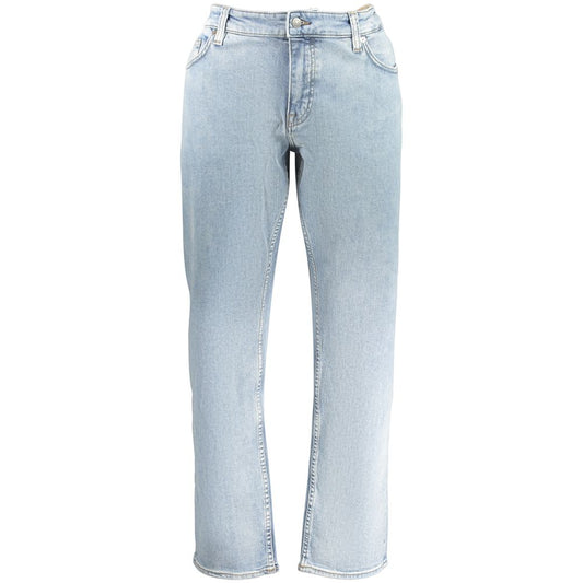Jeans by Hugo Boss for men in stretch denim cotton azzurro presents a tailored silhouette, showcasing a tailored straight-leg and long cut with a refined for a truly tailored aesthetic.