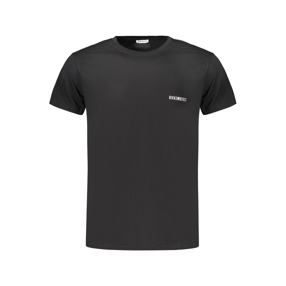 T-Shirt by Bikkembergs for men in cotton black, print & striped showcases a chic silhouette, artfully detailed with a chic crew neckline and for a chic finish.