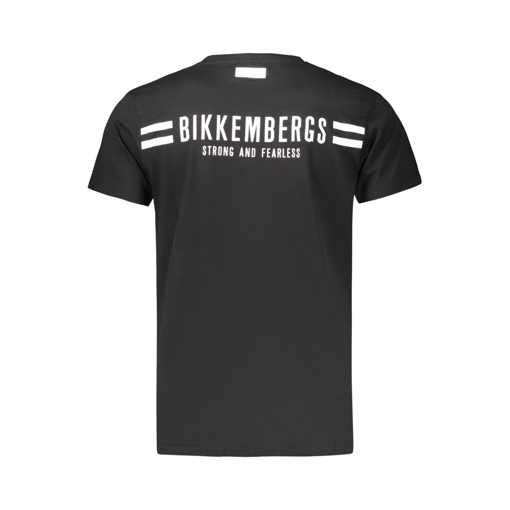 T-Shirt by Bikkembergs for men in cotton black, print & striped features a plush silhouette, showcasing a sophisticated crew neckline and for a truly plush finish.