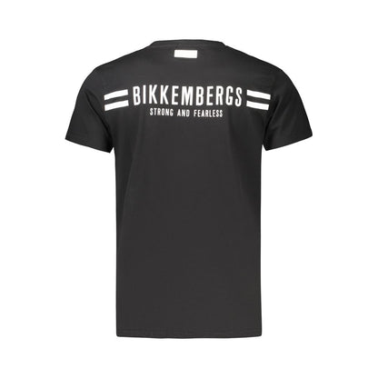 T-Shirt by Bikkembergs for men in cotton black, print & striped features a plush silhouette, showcasing a sophisticated crew neckline and for a truly plush finish.