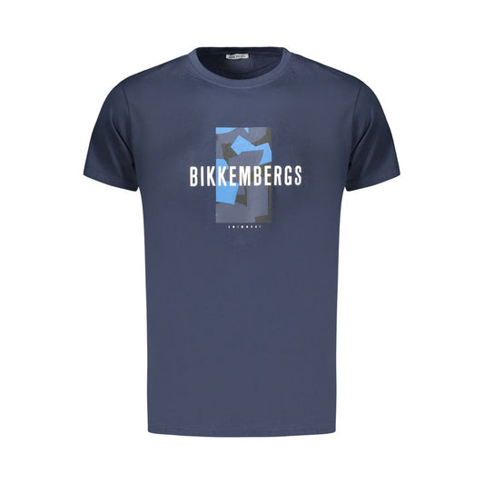 T-Shirt by Bikkembergs for men in cotton blue & print showcases a dramatic silhouette, elegantly detailed with a dramatic crew neckline and for a truly dramatic finish.